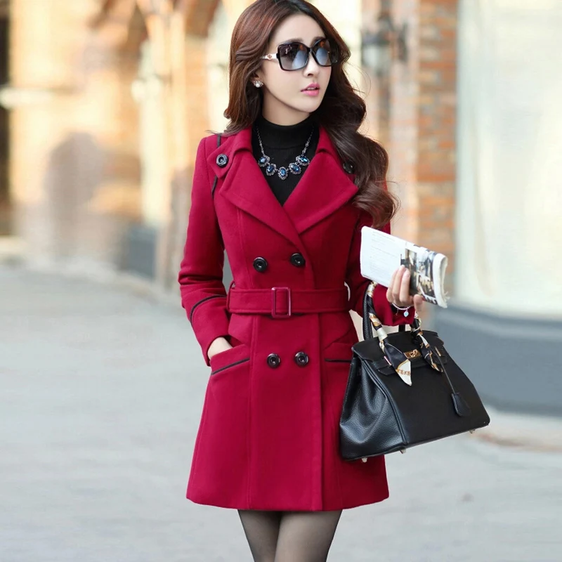 Женский зимний Повседневный шерстяной Тренч парка пальто с отворотом длинное