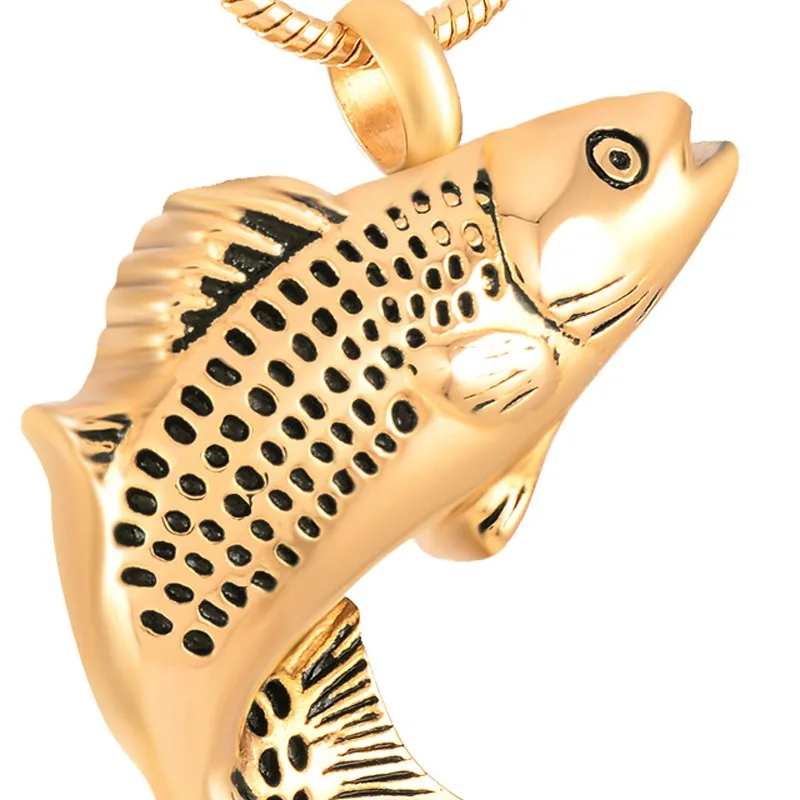 Gold Мода IJD9236 316L нержавеющая сталь рыба ожерелье для кремации Keepsake ювелирные изделия для домашних животных мемориальная урна ожерелье для праха - Окраска металла: Gold