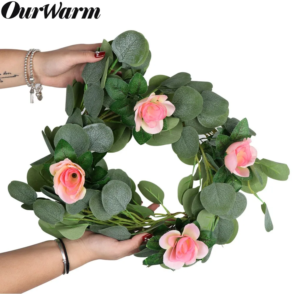 OurWarm эвкалипта листья поддельные Свадебная настольная дорожка с розами DIY