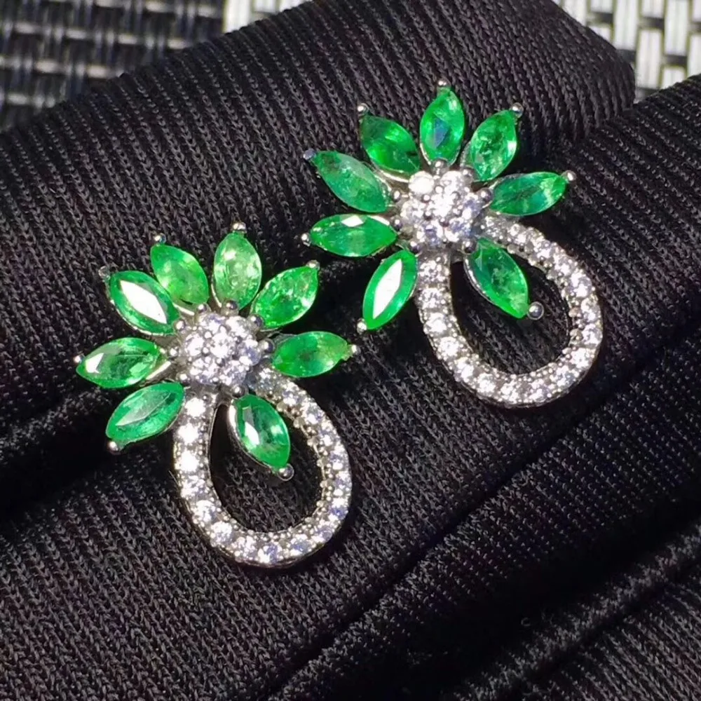 Created Emerald Earrings Stud Set Genuine 925 Sterling Silver Luxury Engagement Wedding