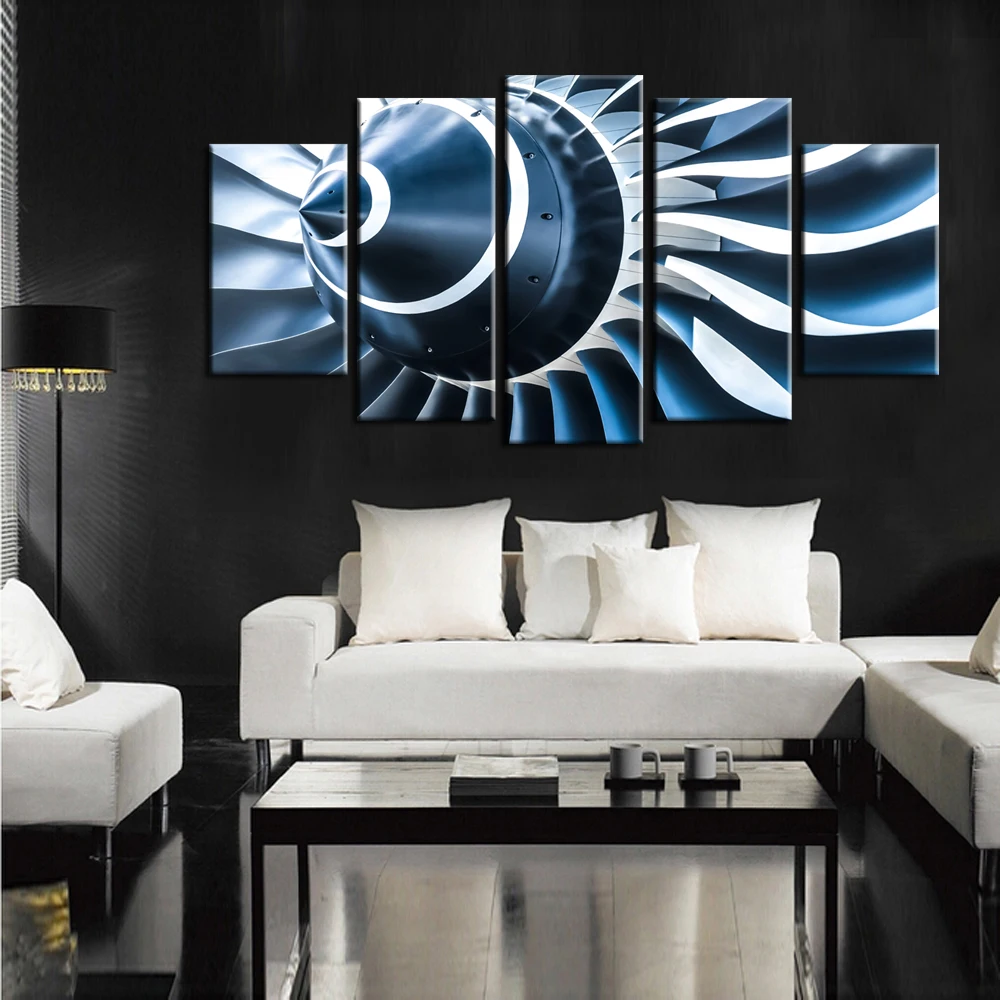 HD Холст Картина 5 панелей реактивный двигатель турбины Лезвие печать украшения