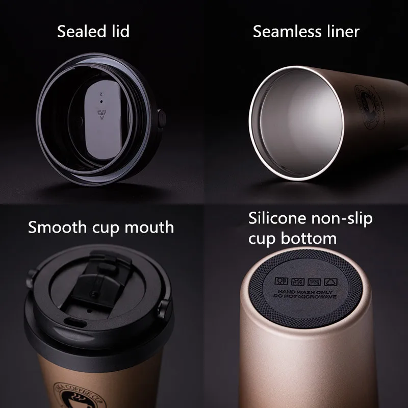 Couple 500ml Portable Travel Coffee Mugs Insulated 304 Stainless Steel sports Cup For Tea Milk Tumbler Breakfast Leakproof cup | Дом и сад