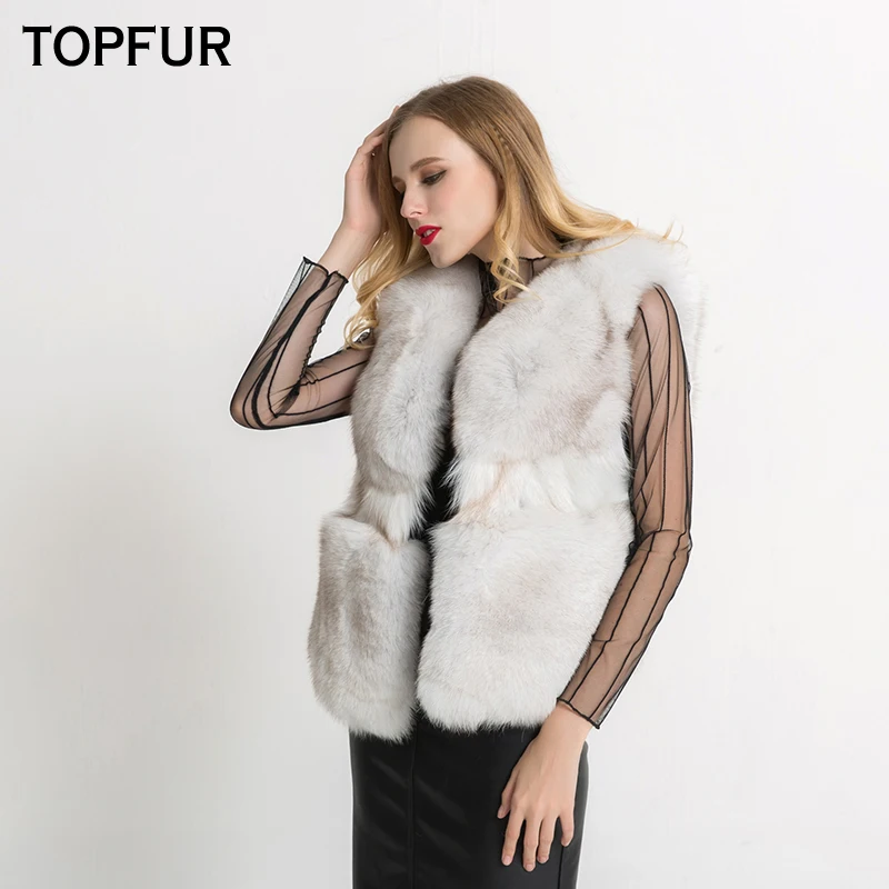 Женский жилет с натуральным лисьим мехом однотонный повседневная Роскошная