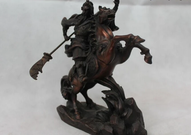 

bi001532 8"China Chinese Folk Bronze General Guan Gong Yu Warrior God Ride Horse Statue