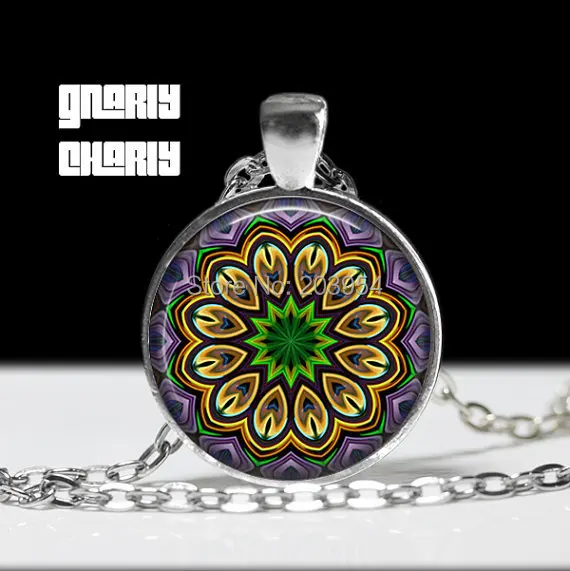 

Steampunk handmade Kaleidoscope purple flower Necklace 1pcs/lot bronze or steel Glass Pendant jewelry