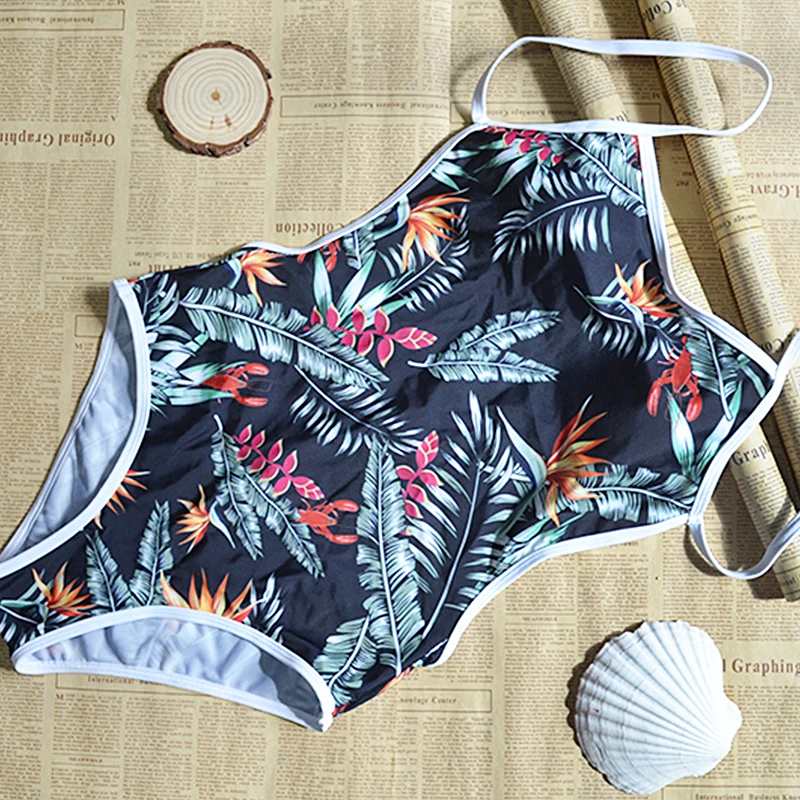

LEEMIIJUU 2020 NEW Women Swimsuit One Pieces Plant Print Swimwear Brazilian Bathing Suit Beachwear Swimming For Women