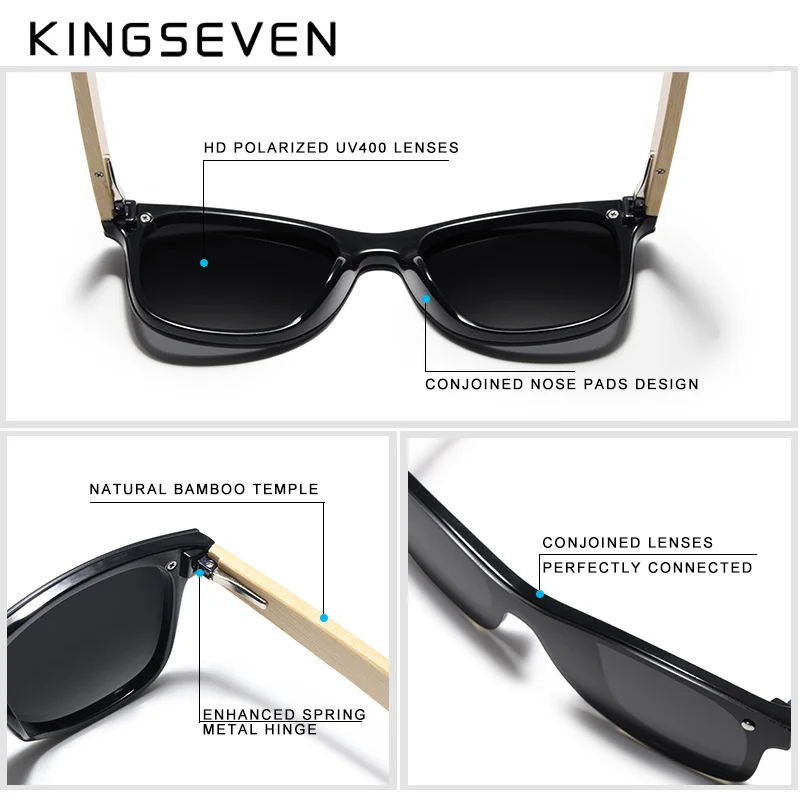 KINGSEVEN 2022 Real Bamboo Sunglasses Wood Polarized Wooden Glasses UV400 Sunglasses Brand Wooden Sun Glasses With Wood Case