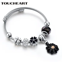 toucheart black flower cuff bracelets bangles charms for girls women silver manchette vintage luxury brand bracelets sbr180112