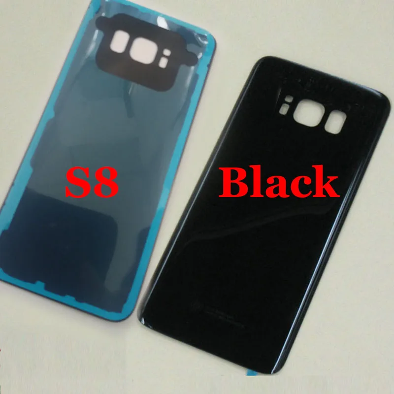 Для samsung Galaxy S8 G950 G950F S8 Plus G955 G955F задняя крышка батарейного отсека задняя Дверная панель чехол с клейкой наклейкой - Цвет: S8 Black