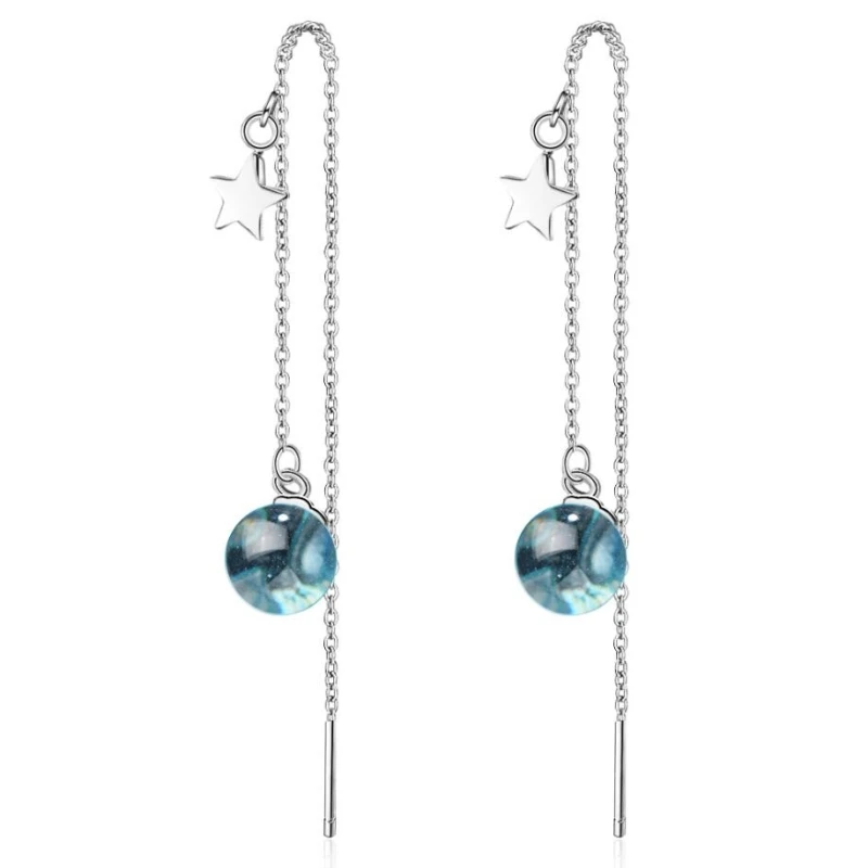 Sole Memory Blue Planet Ear Wire длинные серьги с бахромой и кристаллами в Корейском стиле из