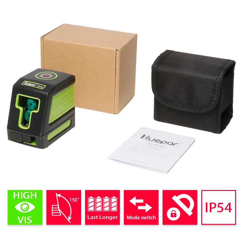 Самонивелирующийся вертикальный и горизонтальный лазерный уровень Huepar зеленый