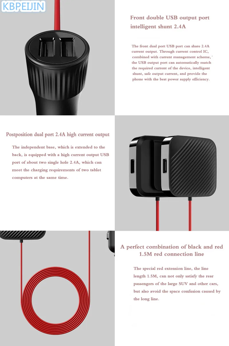 Новинка автомобильное зарядное устройство с 4 портами USB удлинитель кабель для
