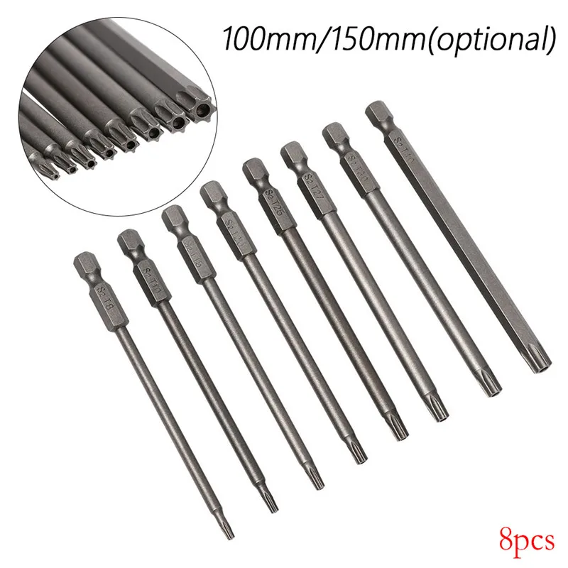 8 шт. отвертка Torx 100 мм 150 Длина Длинный Стальной Магнитный защитный Электрический