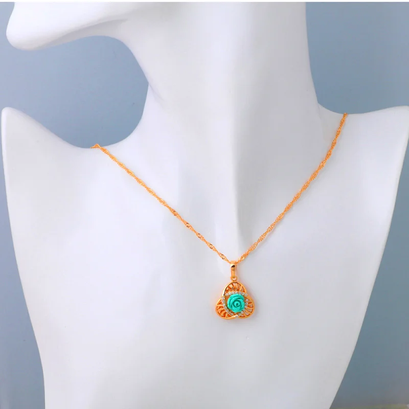 Rose language Green for Innocence gold tone AAA Zirconia Crystal Fashion Jewelry Necklaces Pendants Ladys LN613 | Украшения и