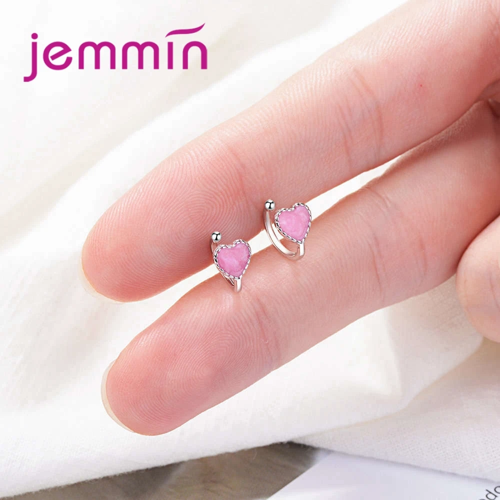 

New Arrival Pink Love Heart Shaped Earrings 925 Sterling Silver Crystal Female Gift Full Of Girlish Feelings Best Gift