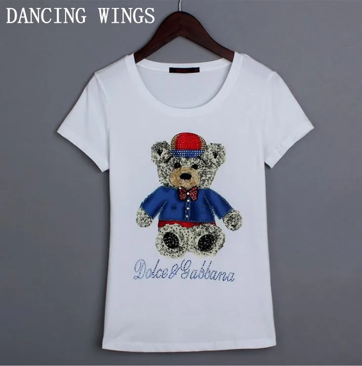 Хлопковая футболка с коротким рукавом и рисунком медведя из мультфильма ручным