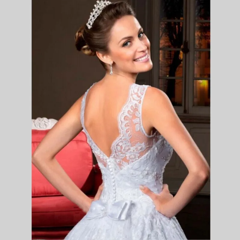 Scoop шеи Кружева Принцесса Свадебное Платье Органзы Винтаж Невеста Платья На