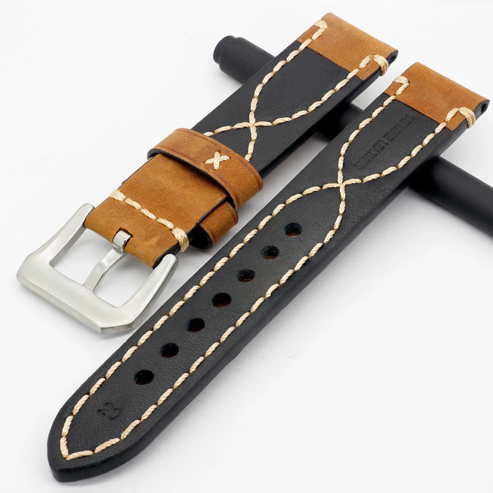 ZLIMSN Watch Accessories Genuine Leather Watch Band For Panerai Watchband Wrist Belt 20mm 22mm 24mm 26mm Black Brown Watch Strap