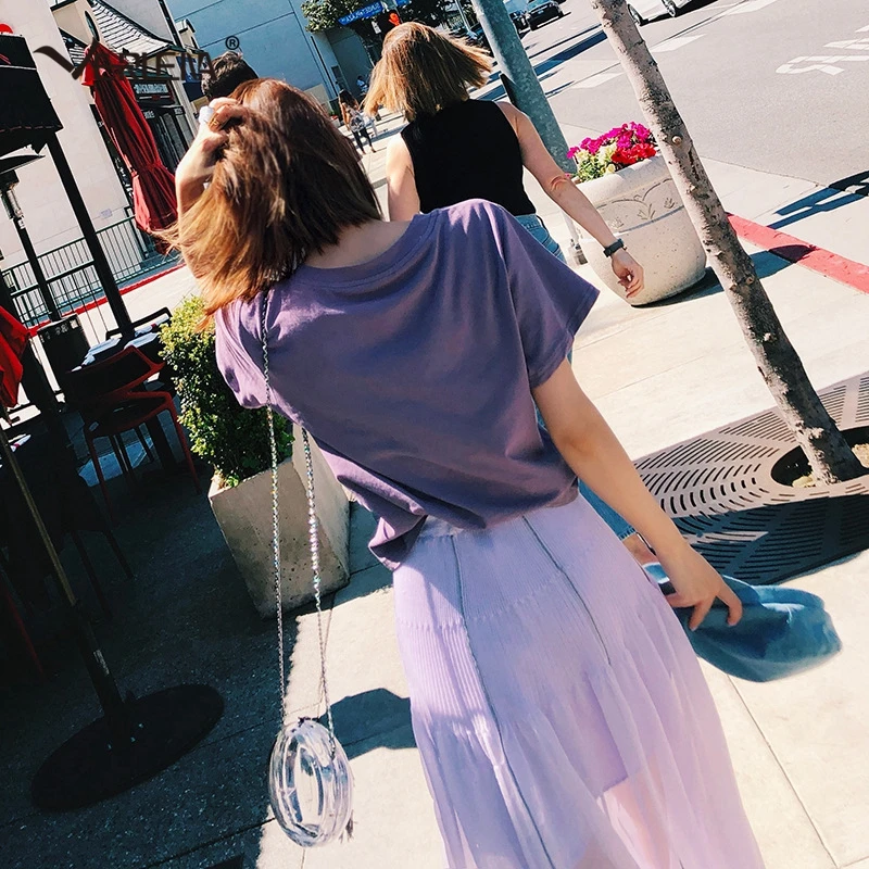 Verlena 2018 Elongate Leg Spring Autumn Long Skirt Women Solid Special Fashion Purple Double Layer Pleated Short Inside Skirts | Женская