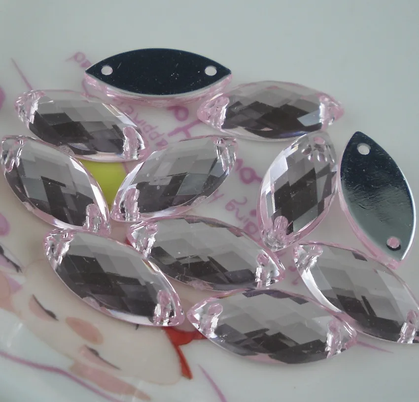Граненые отверстия 7x15 мм Форма конского глаза Розовая Акриловая Смола Кристалл