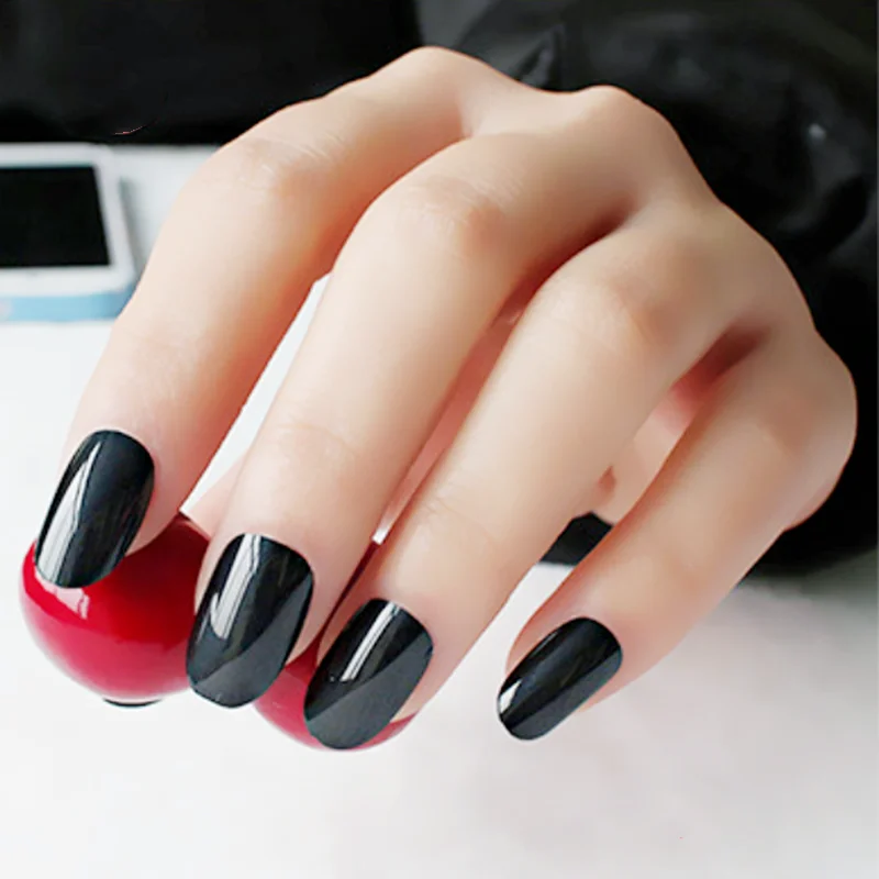 glossy-26-b 24 шт закругленные матовые черные накладные ногти Искусственные пластиковые ногти овальные накладные ногти Короткие накладные ногти для девочек - Цвет: glossy-26-b