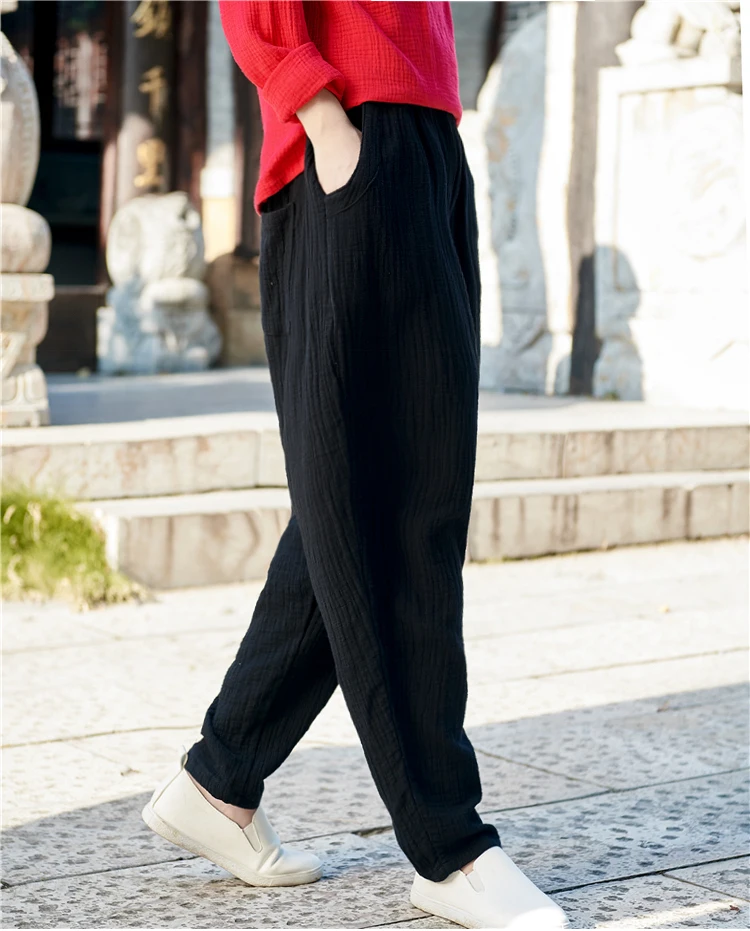 Pantalon femme ete, весенние и летние штаны, брюки в английском стиле, свободные штаны-шаровары из хлопка и льна, pantalones mujer verano
