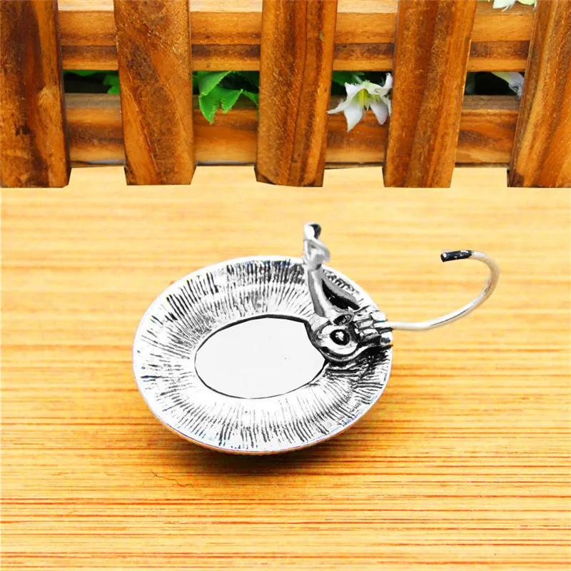 Oval Acrylic Daffodil Flower Earrings Vintage Pendant For Women Antique Silver Plated Fashion Jewelry TE446 | Украшения и