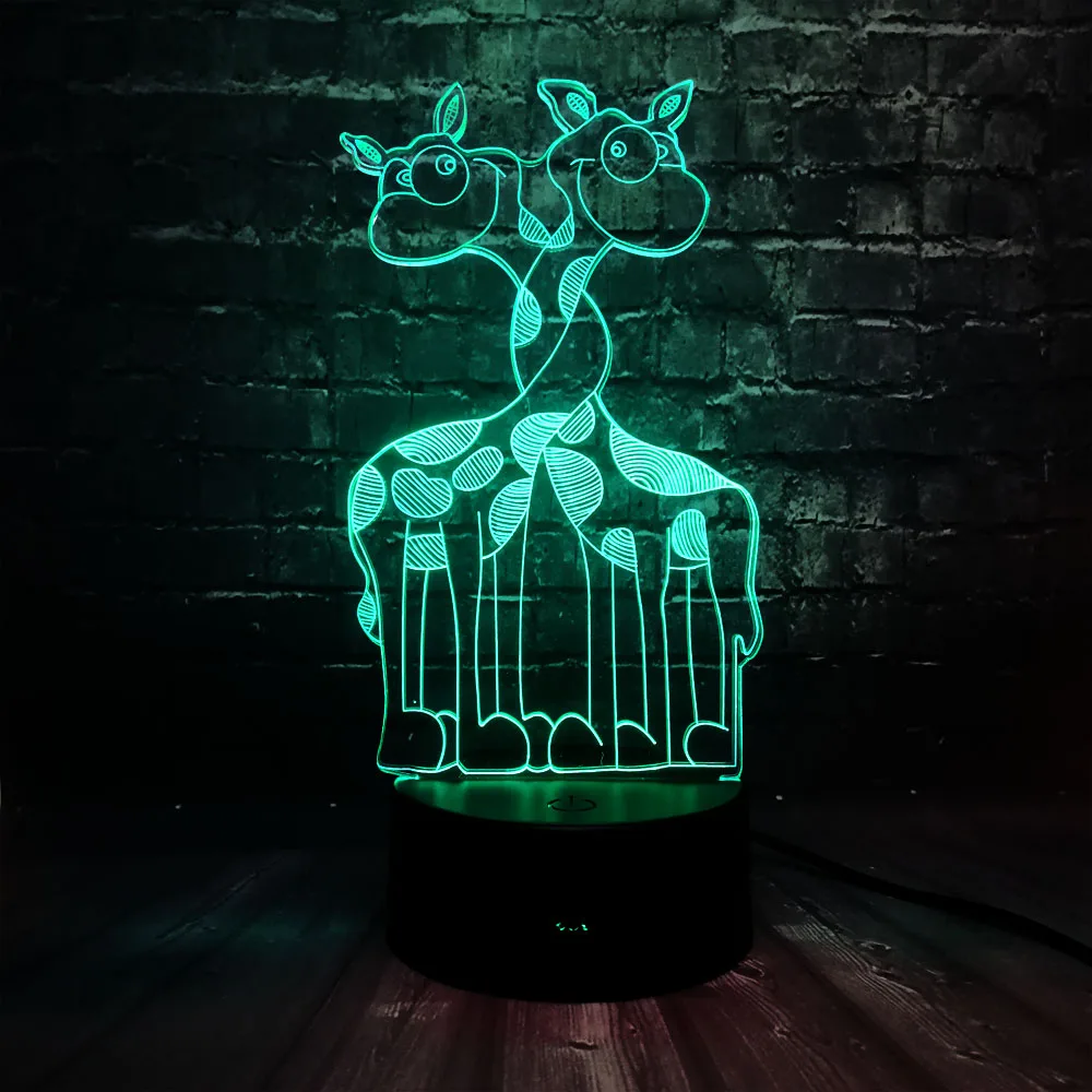 Новый двойной Жираф 3D эффект животных LED 7 цветов USB базовый заряд для детской