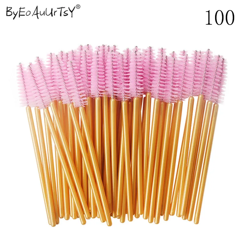 100pcs-Gold Pink 100 шт./компл. Женская Мода Одноразовые ресниц питания тушь для ресниц кисти палочка бровей аппликаторные инструмент для макияжа - Handle Color: 100pcs-Gold Pink