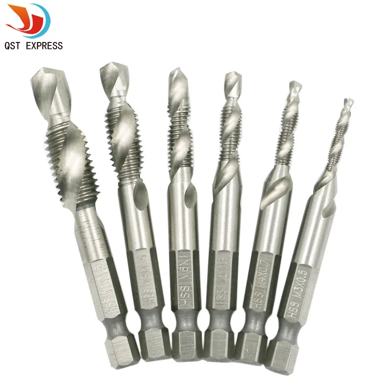 Подводная лодка Экспресс 6 шт. SM3 M10 composite tap drill bit thread spirals crew 1/4 ''hex 4341 HSS|bit grinding|bit