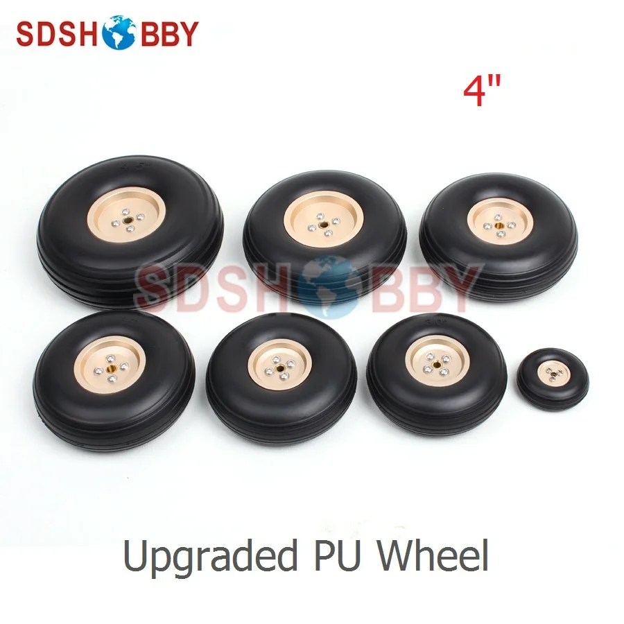 

4in/102mm & 4.5in/115mm PU Wheels RC Airplane Wheels Upgraded PU Wheels with Golden Aluminum Hub D102*H35*5mm & D115*H40*5mm