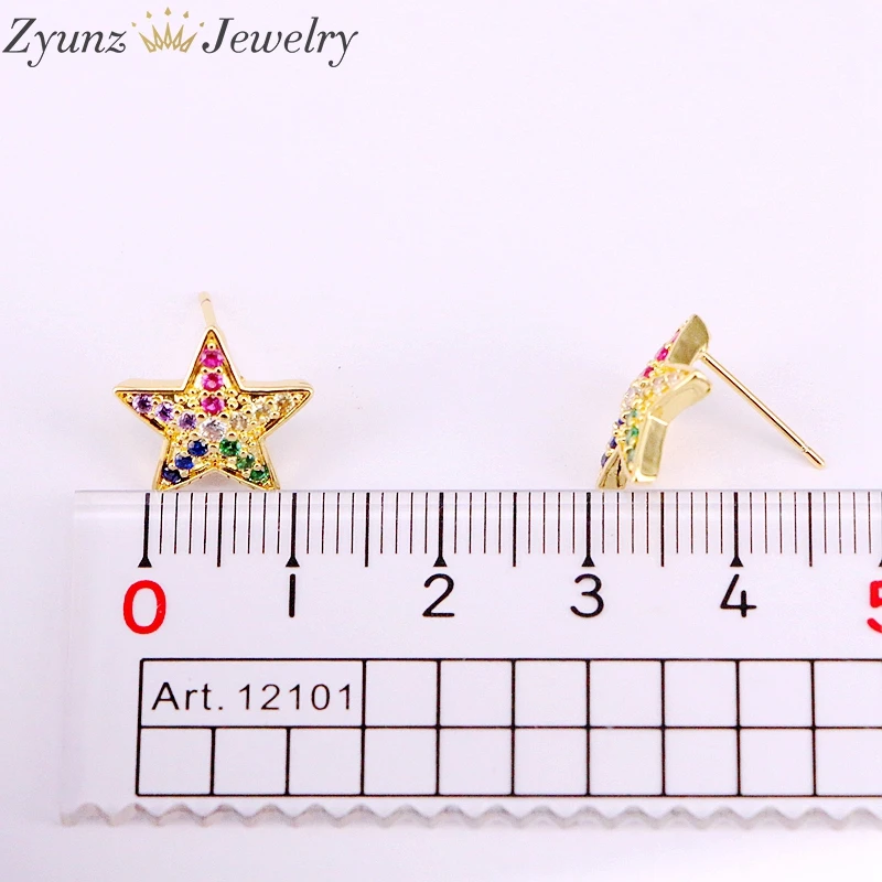 

10Pairs, Rainbow Zircon Stone Star Shape earring studs Full cz micro pave Colorful Crystal women Earrings