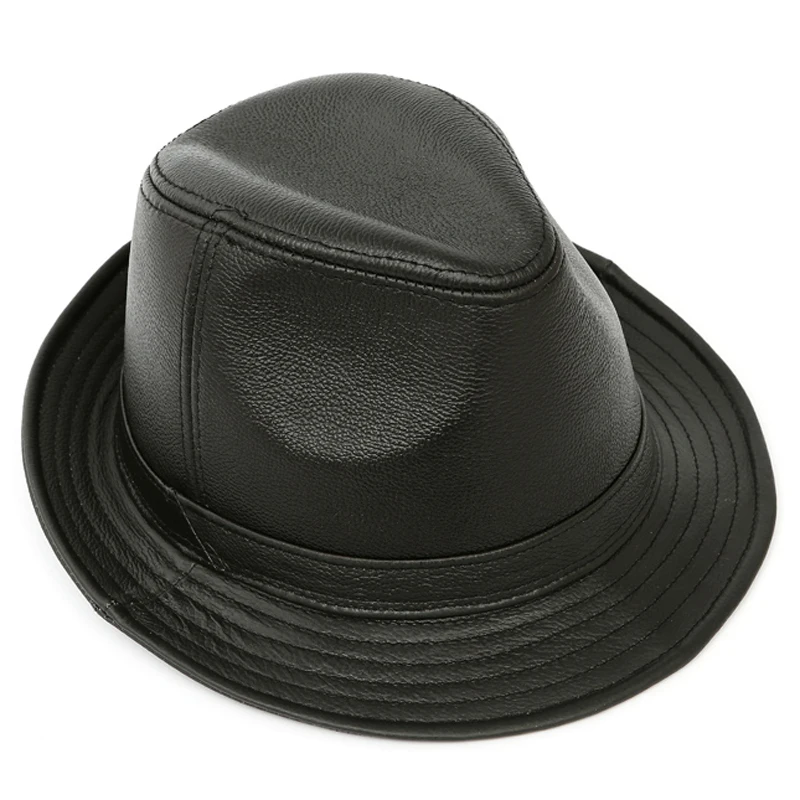 2018 New Spring Winter 100% High Quality Sheepskin Leather Jazz Cap Panama Hats for Men Fedora Hat Genuine Fedoras |