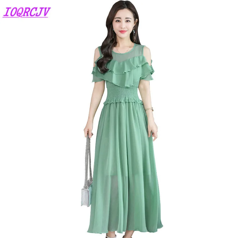 

Женское шифоновое платье без бретелек, Элегантное Длинное свободное платье с оборками и поясом на резинке, лето 2018