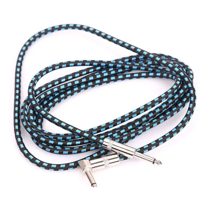 3m Electric Straight to Right Angle Guitar Cable Cord Connector Noiseless for Bass Insturments (Black Blue Braiding) | Спорт и
