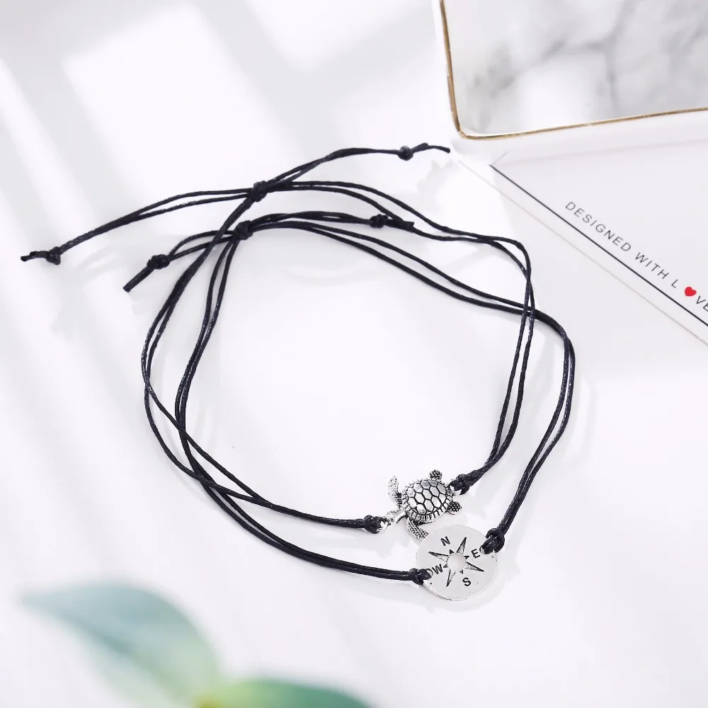 Винтажный Античный Серебристый браслет на ногу женский с подвеской компасом