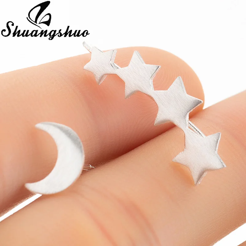 Earrings 468 Shuangshuo, модные серьги в виде звезды и Луны, серьги для альпинизма, крошечные серьги-гвоздики в виде листьев для женщин, серьги-гвоздики из нержавеющей стали, подарок - Окраска металла: Earrings 468