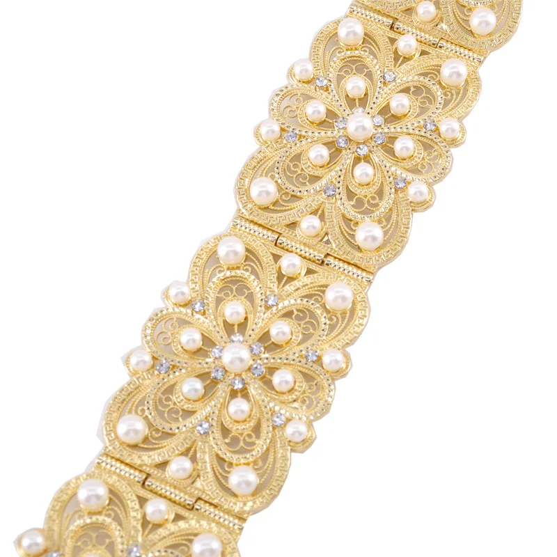 Fashion women wedding waist chain metal belt pearl crystal hollow belt bride wedding body jewelry belly chain