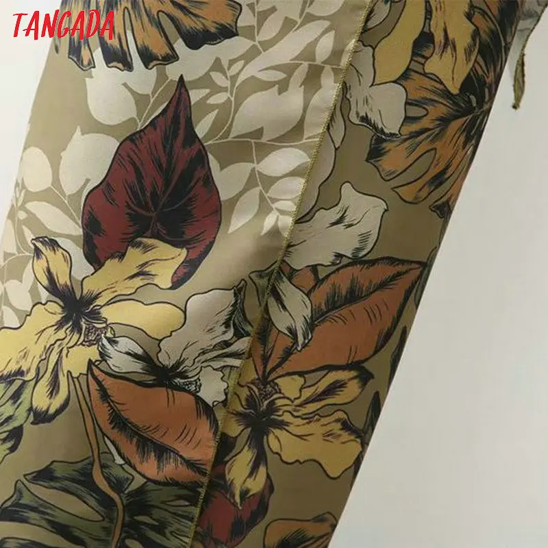Tangada юбка с запахом юбка на запах юбка с поясом юбка до середины икры юбка миди юбка хаки с тропическим принтом юбка с цветами длинная юбка летняя юбка романтичный стиль XD234