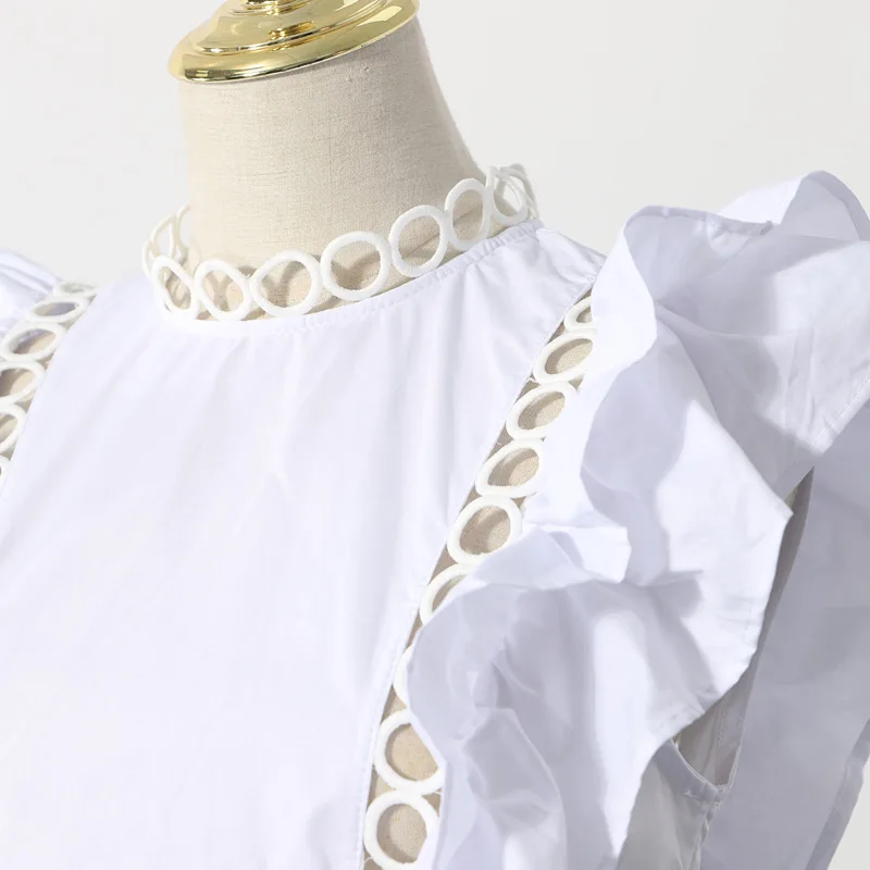 Женская ажурная блузка с коротким рукавом белая или черная дизайнерская