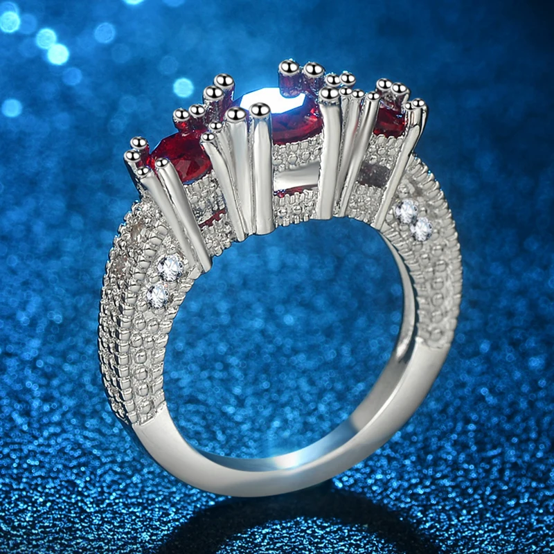 Модные романтичные Свадебные кольца с красным зеленым синим кристаллом для