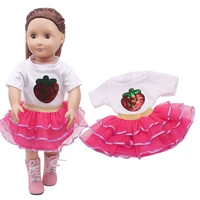 doll clothes strawberry white t shirt rose red skirt accessories 18 inch girl doll and 43 cm baby dolls c289