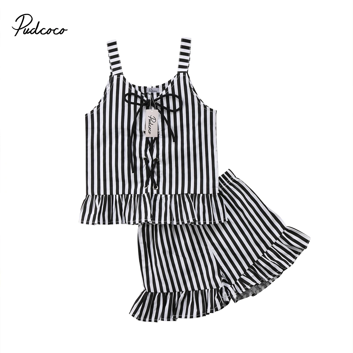 Милый комплект из 2 предметов для маленьких девочек полосатые топы без рукавов с