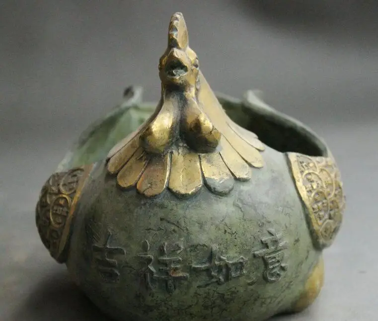 Китайская Бронзовая позолоченная петух монета богатства пепельница щетка мойка