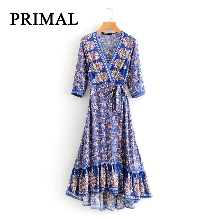 Женское богемное Платье макси с глубоким v образным вырезом асимметричное