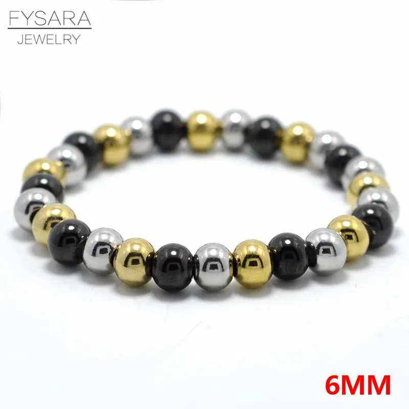 FYSARA 6/8 мм Нержавеющая сталь золото Цвет бисером Браслеты& браслеты для Для женщин Для мужчин ювелирные изделия байкер браслет велосипед бисера растягивающийся браслет - Окраска металла: 6mm mix style 2