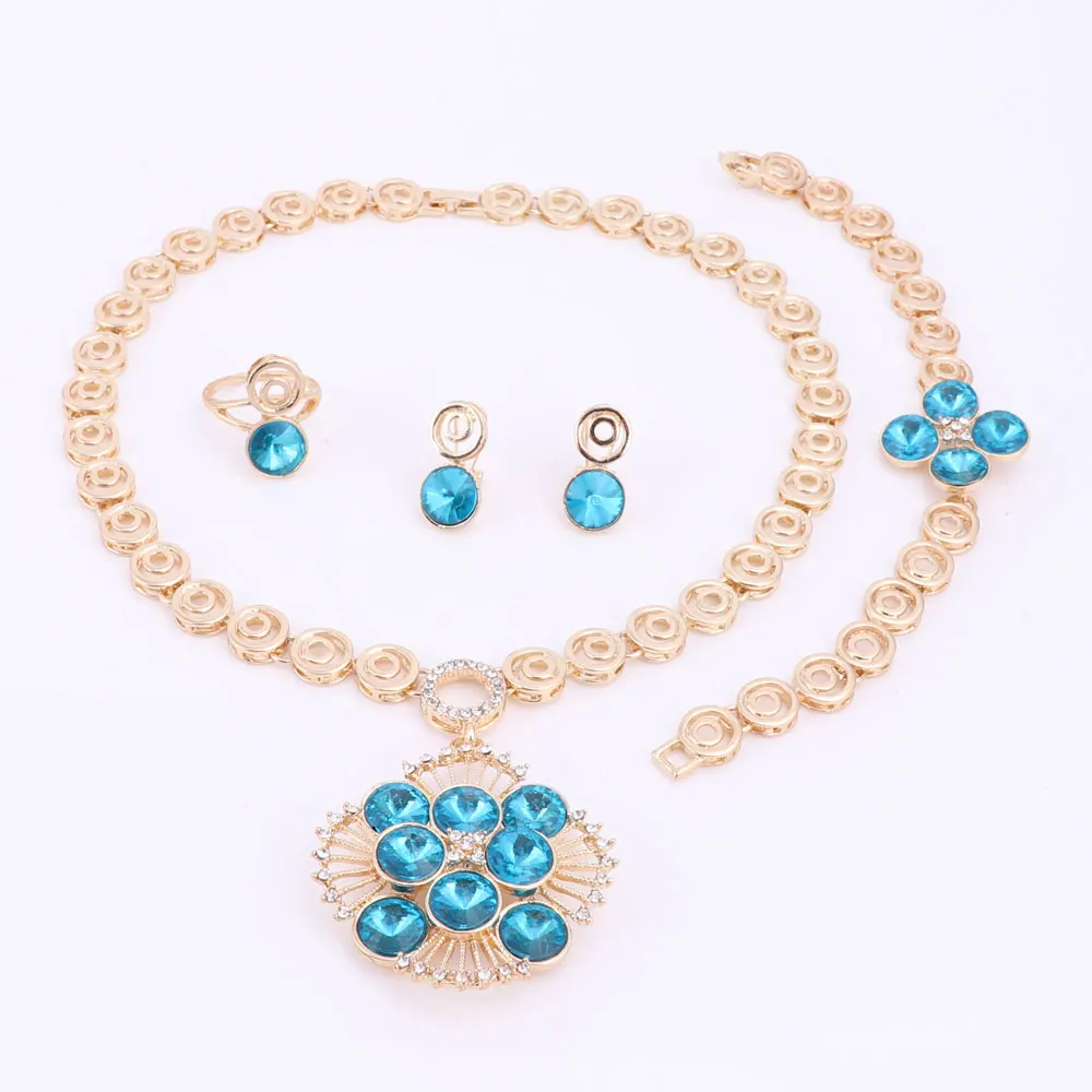 2 цвета ювелирный набор для женщин свадебная мода цветок кулон кристалл золотой