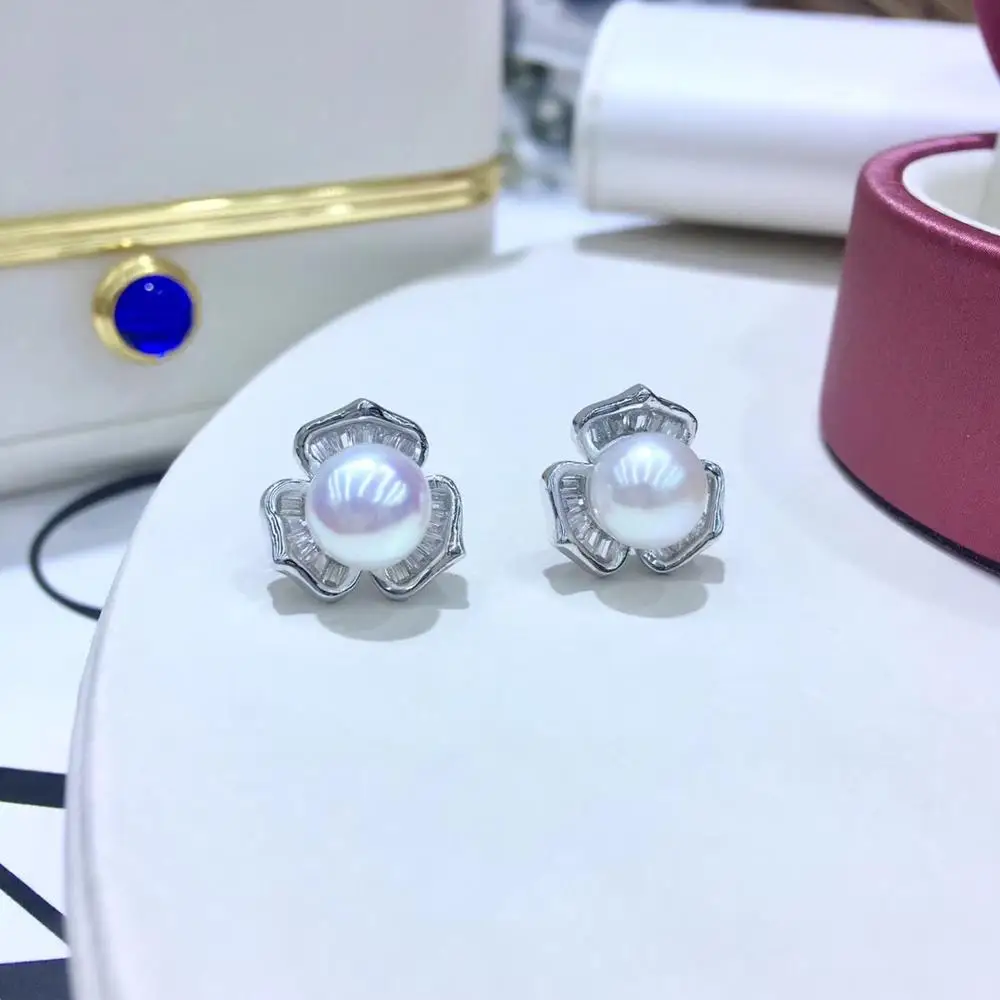 

Fashion 925 Silver Pearl Earrings Charm Lovely Earrings Setting Finding Jewelry Parts Fittings Women's Accessories