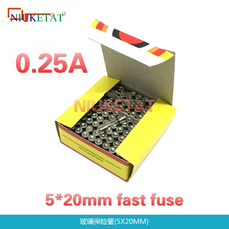 100 шт./корт. 5*20 мм 0.25A 250 В Быстрый Предохранитель F0.25A 250mA стеклянный предохранитель