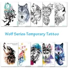Временные татуировки Rocooart Wolf, водостойкие, имитация ручного татуировки животных, татуировки для взрослых мужской боди-арт, акварельные, черные